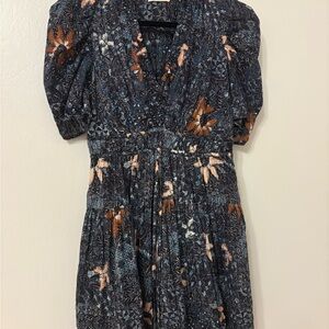 Ulla Johnson Navy and Peach Floral Dress